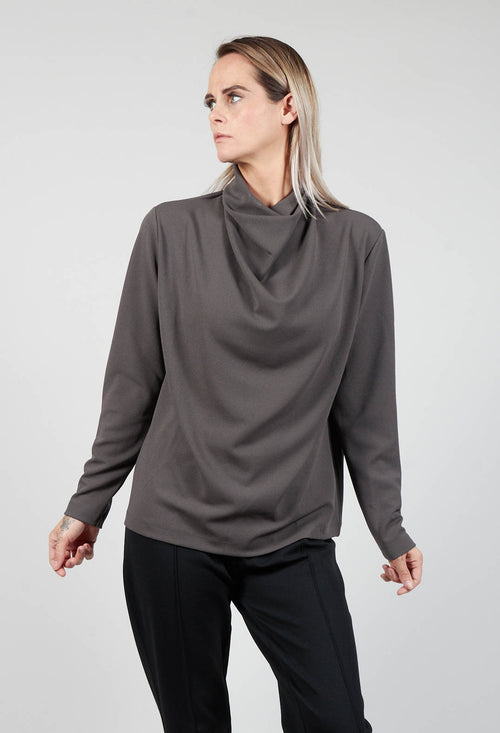 Draped Neck Blouse with Long Sleeves in Grey