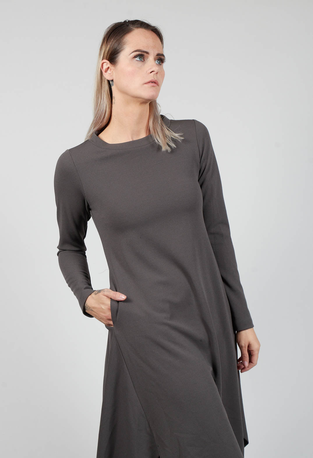 Long Sleeve Dress with Front Splits in Grey