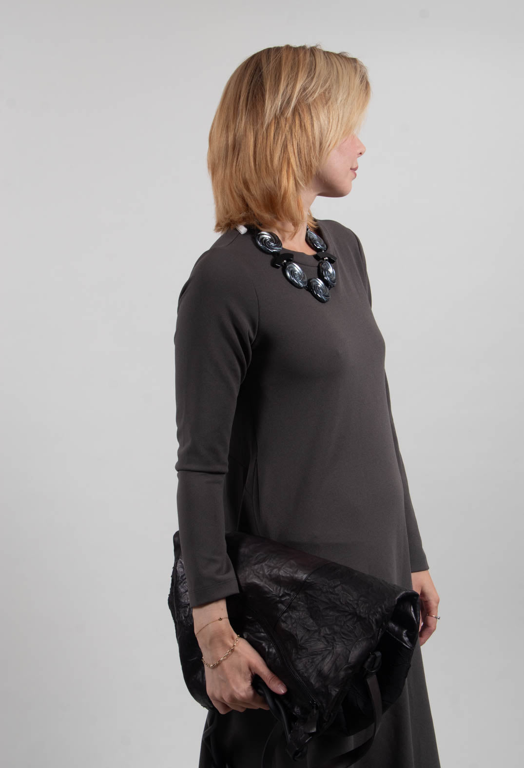Long Sleeve Dress with Front Splits in Grey