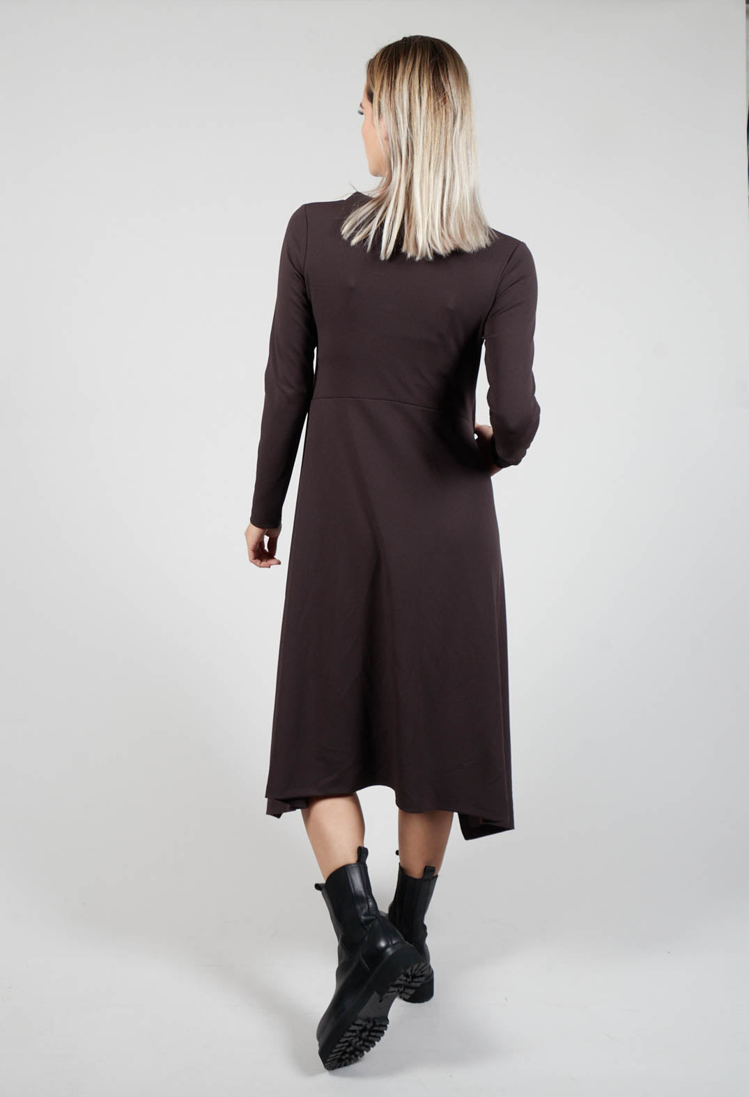 Long Sleeve Dress with Front Splits in Dark Brown