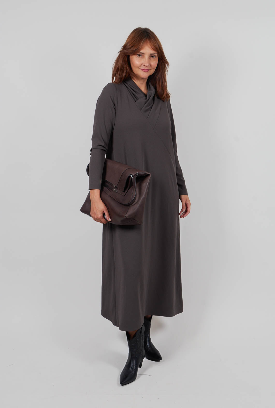 Long Sleeve Dress with Asymmetric Seam Detail in Grey
