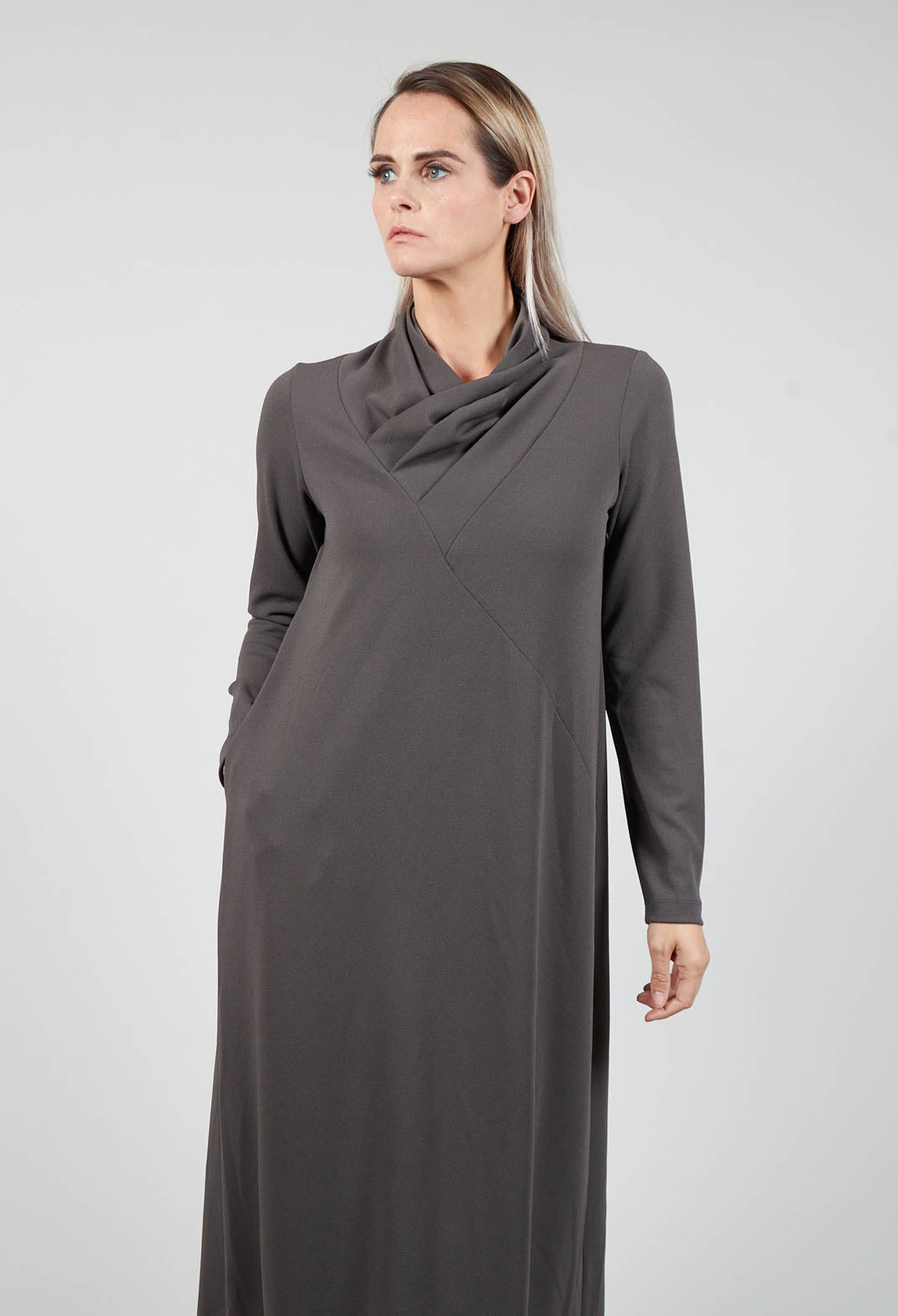 Long Sleeve Dress with Asymmetric Seam Detail in Grey