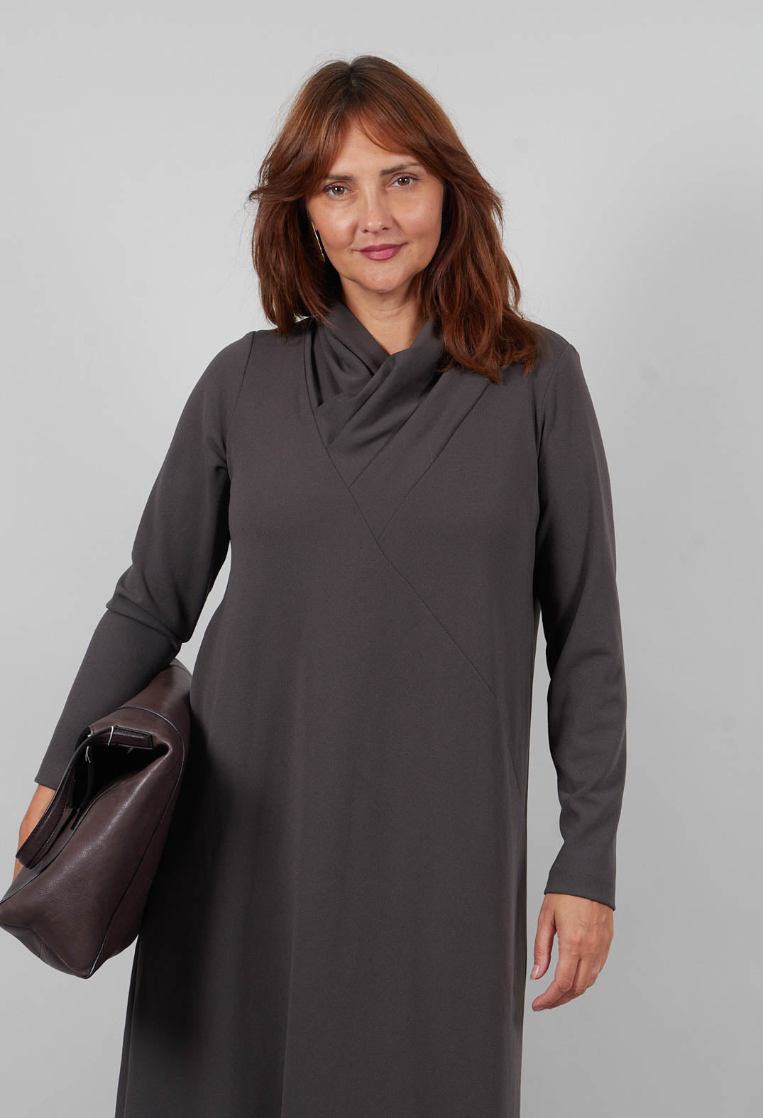 Long Sleeve Dress with Asymmetric Seam Detail in Grey