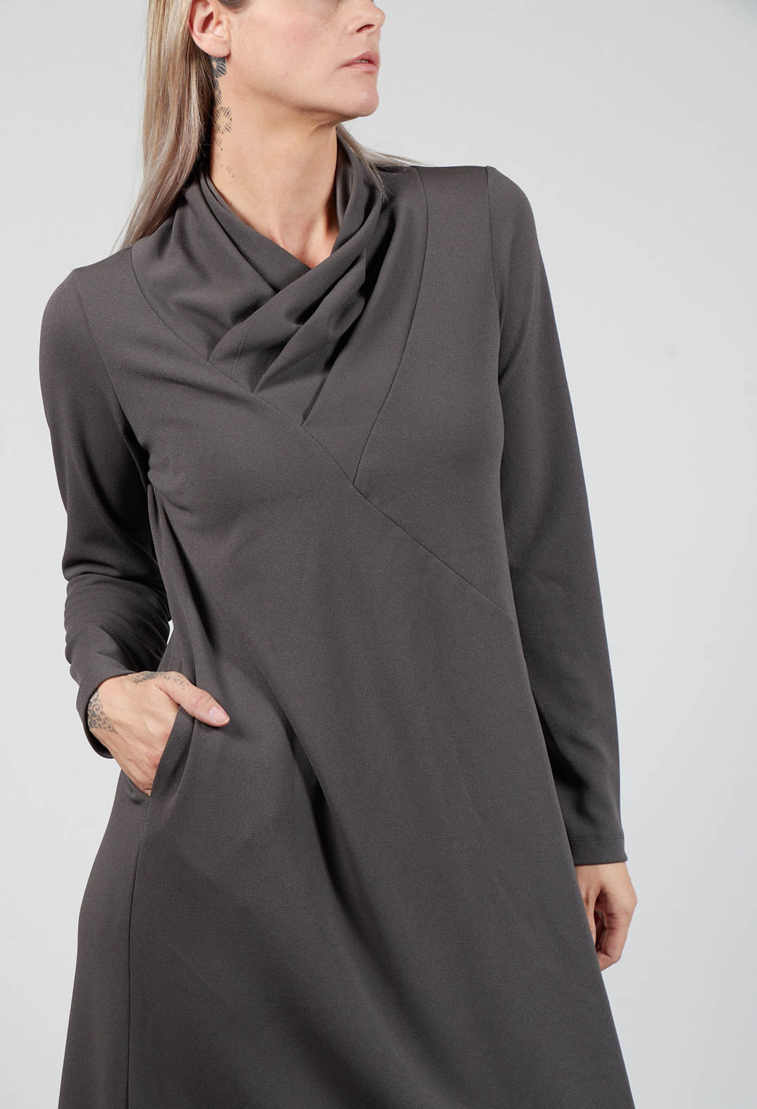 Long Sleeve Dress with Asymmetric Seam Detail in Grey