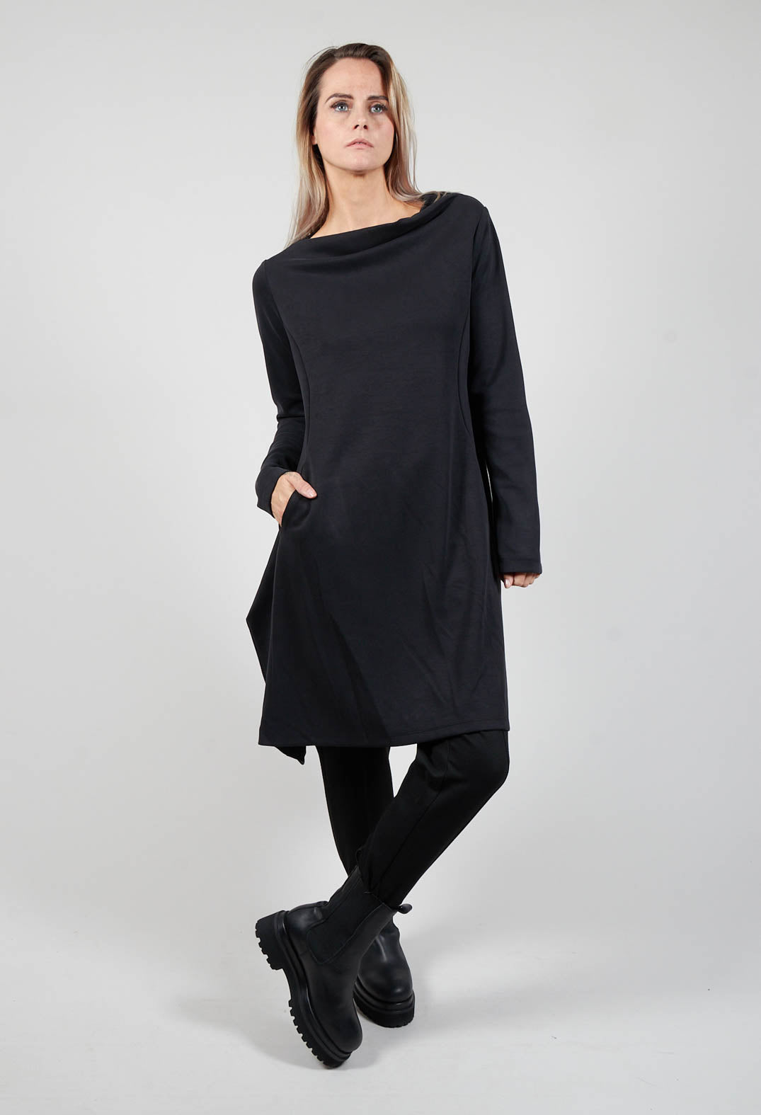 Long Sleeve Dress with Boat Neck in Black