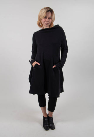 Long Sleeve Dress with Boat Neck in Black