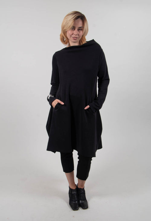 Long Sleeve Dress with Boat Neck in Black