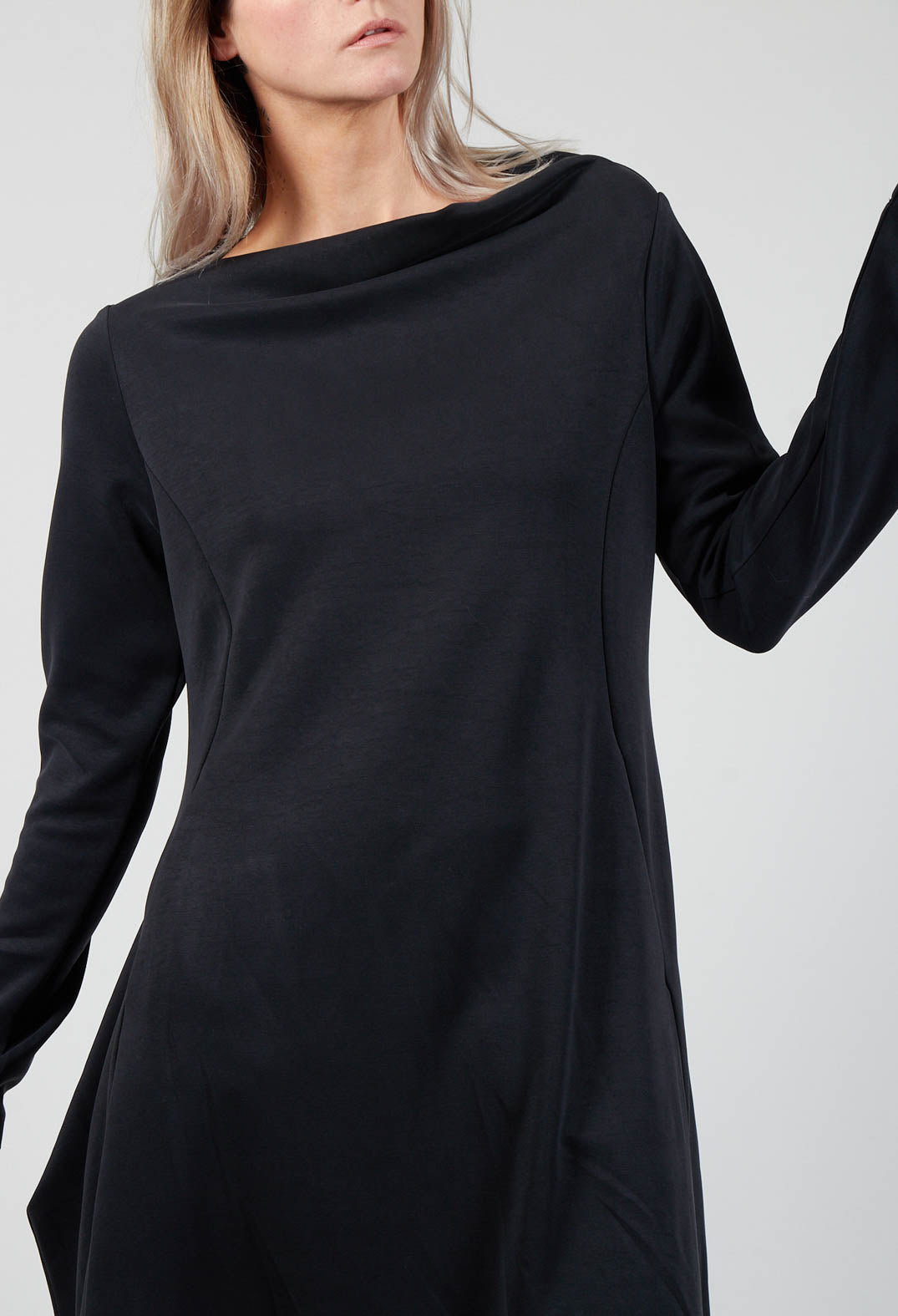 Long Sleeve Dress with Boat Neck in Black