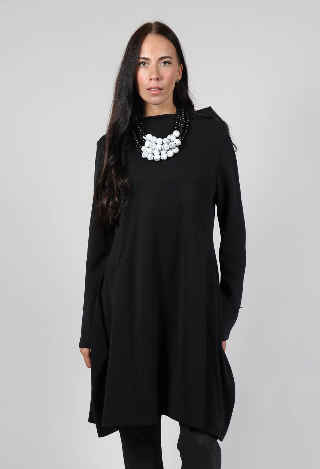 Long Sleeve Dress with Boat Neck in Black