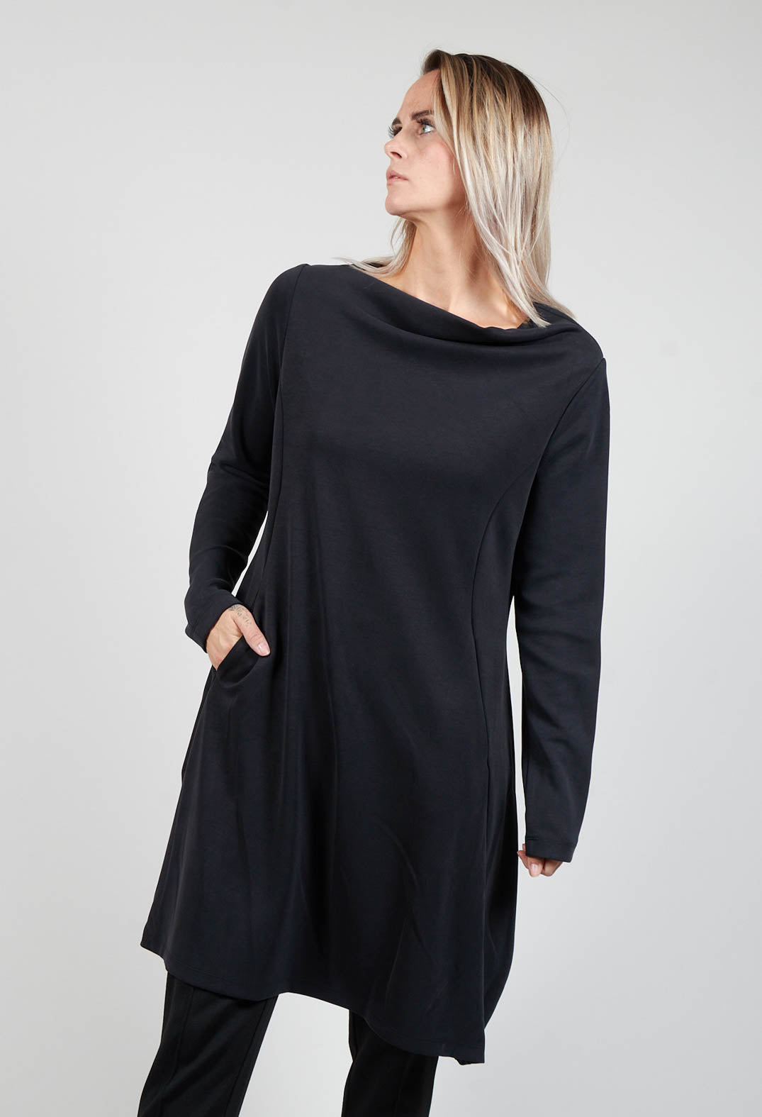 Long Sleeve Dress with Boat Neck in Black