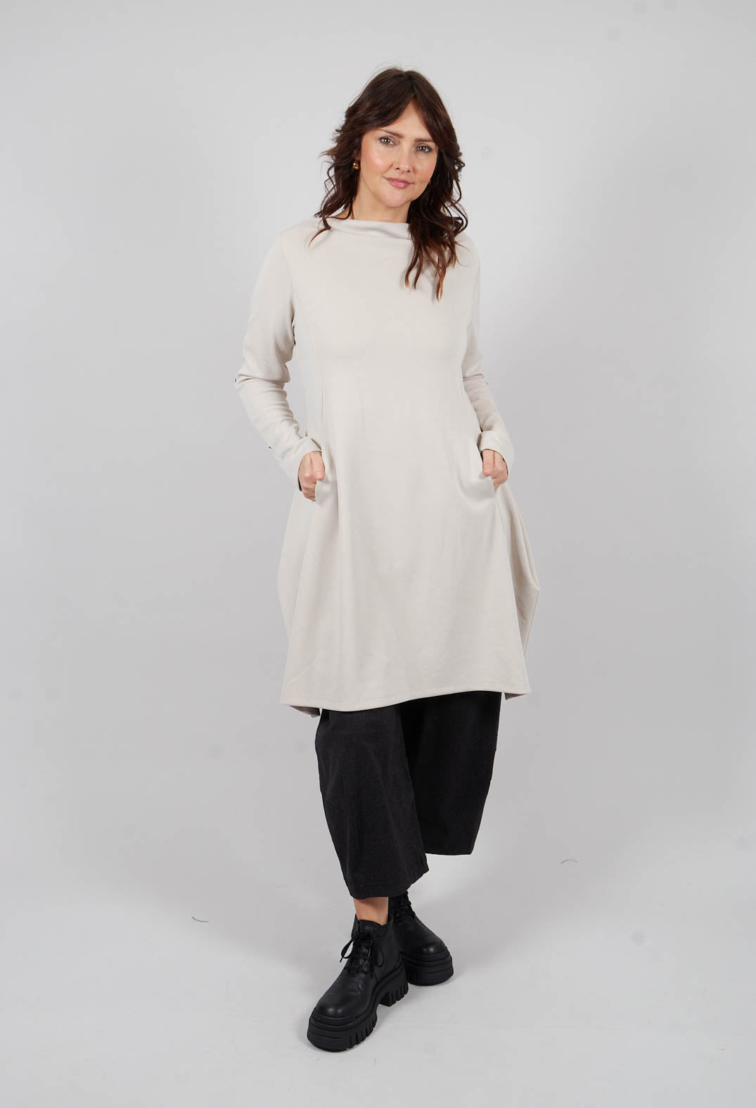 Long Sleeve Dress with Boat Neck in Off White Olivia May Long Sleeve Dress with Boat Neck in Off White Olivia May