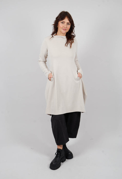 Long Sleeve Dress with Boat Neck in Off White