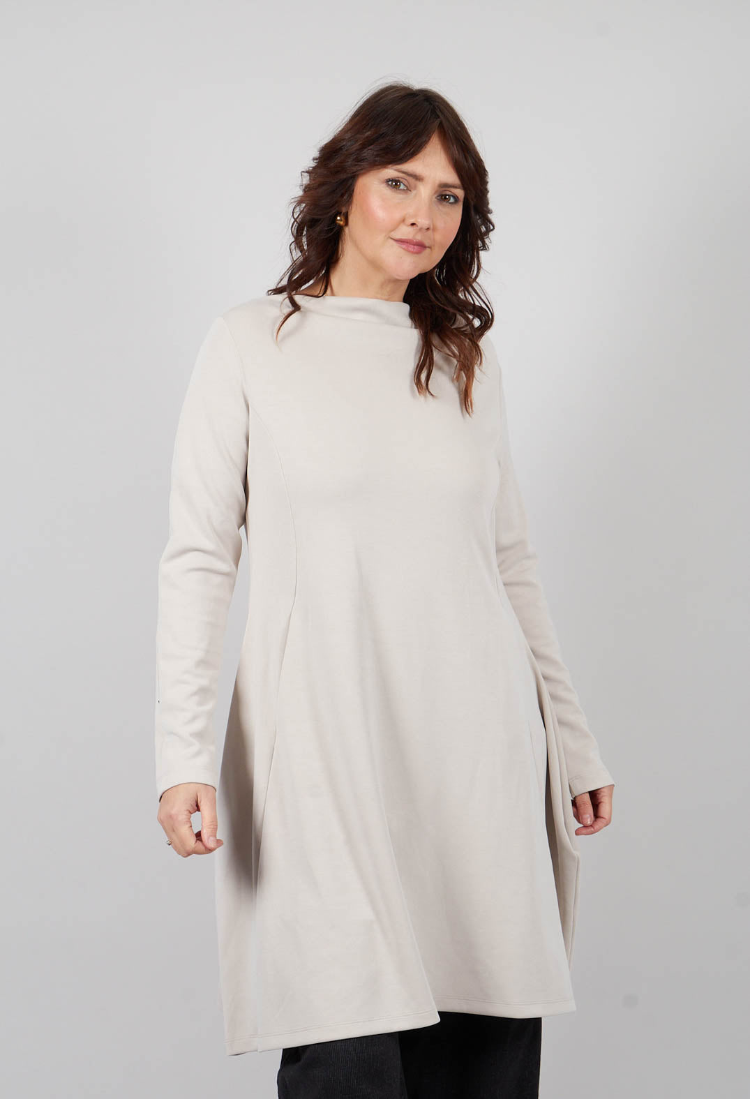 Long Sleeve Dress with Boat Neck in Off White