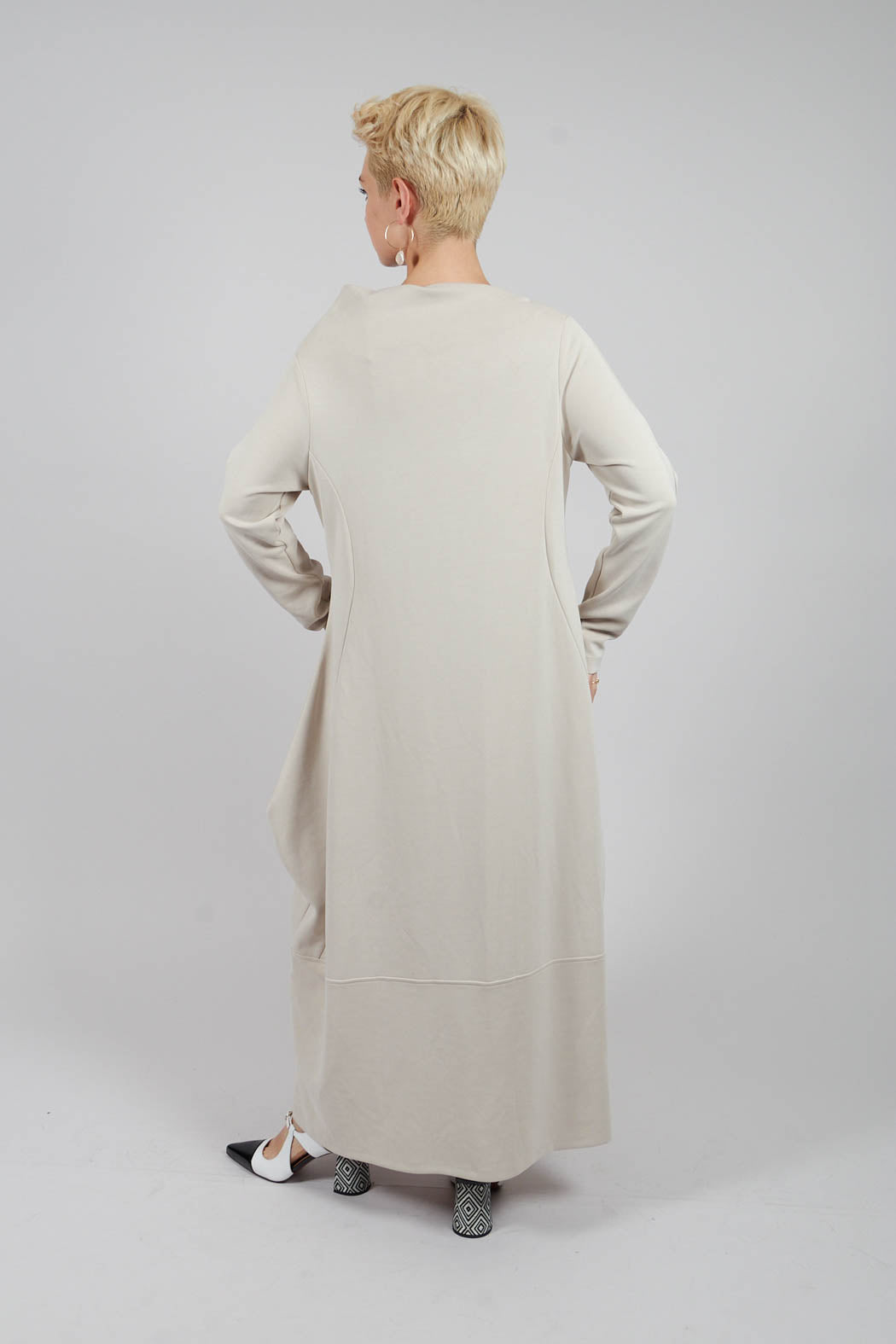 Long Sleeve Ballon Hem Dress in Off White
