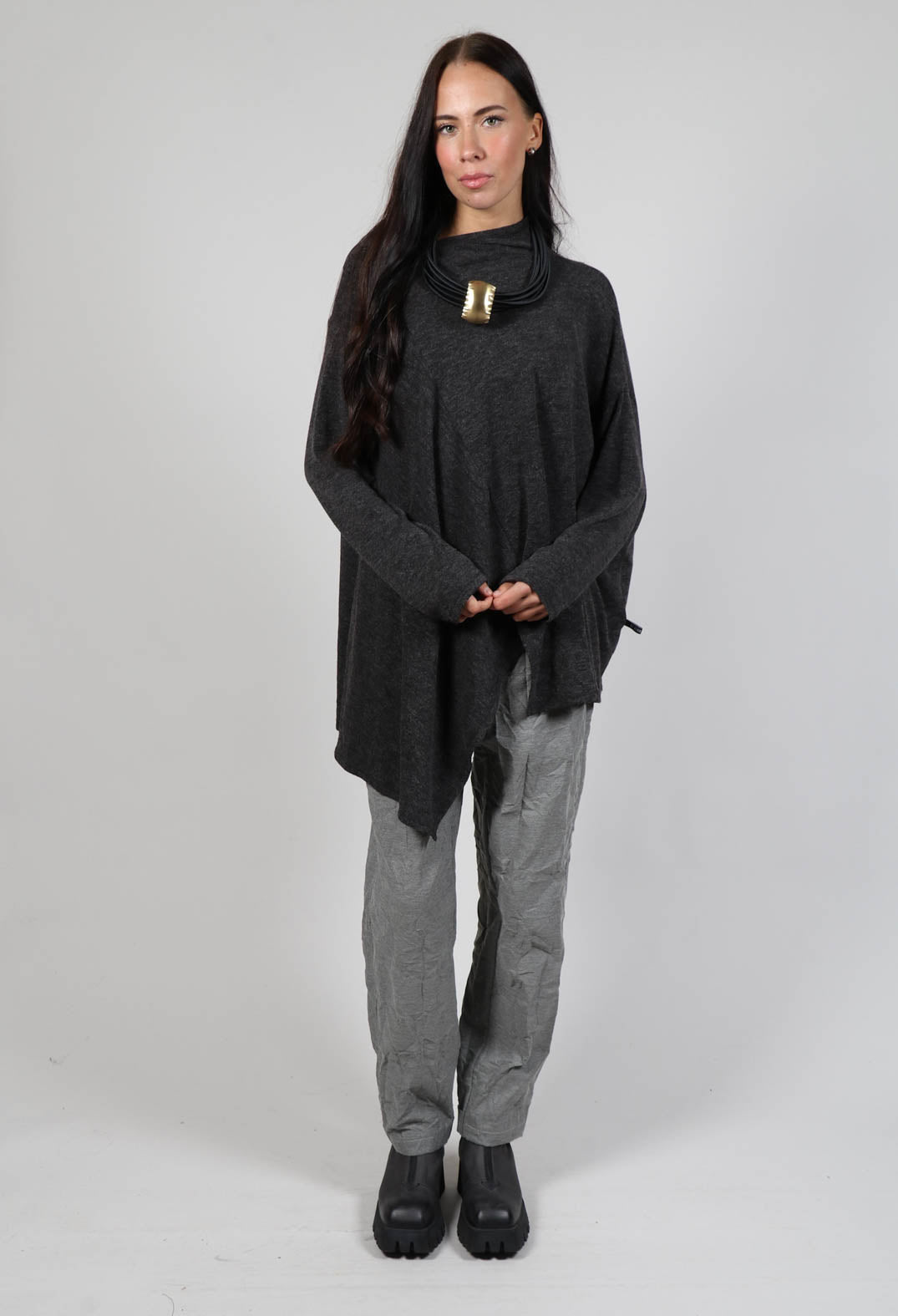 Fine Knit Jumper with Detached Cuffs and Snood in Grey