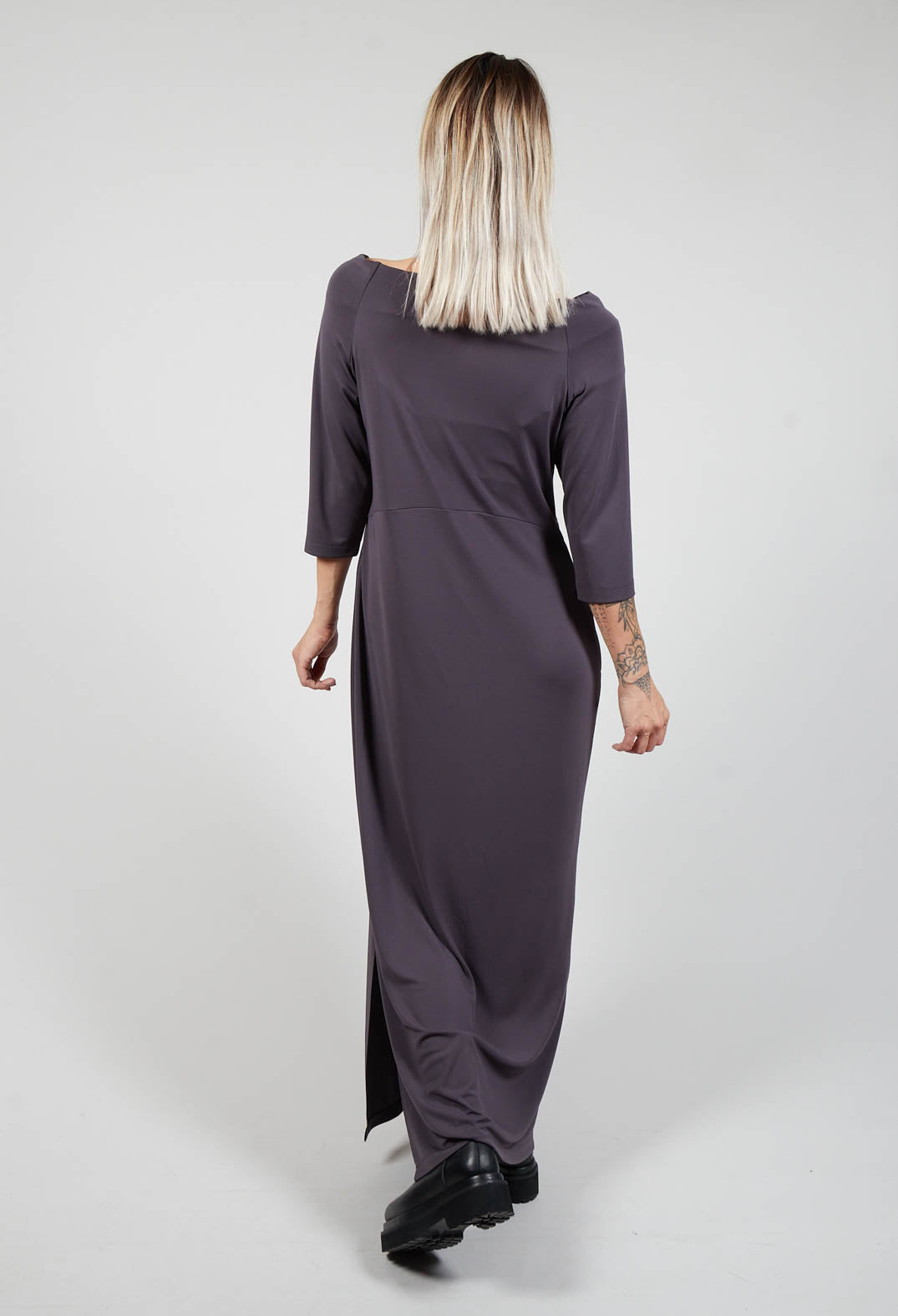 Long Dress with Three Quarter Length Sleeves in Dark Grey