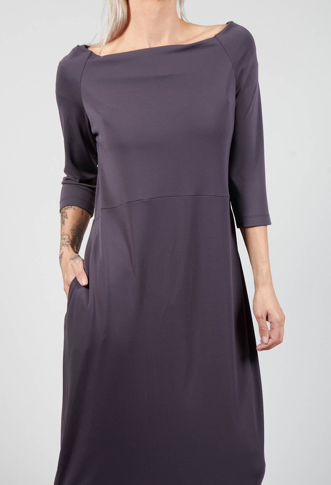 Long Dress with Three Quarter Length Sleeves in Dark Grey