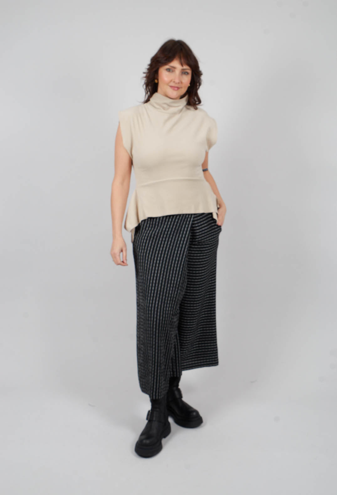 Sleeveless Pemplum Top in Beige