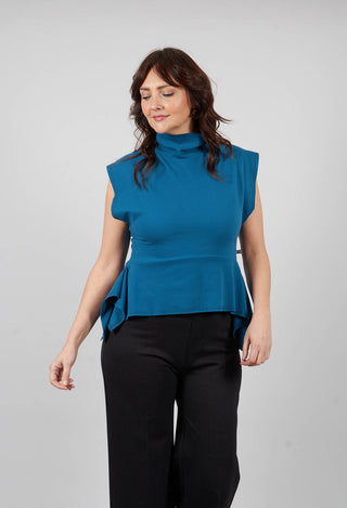 Sleeveless Pemplum Top in Peacock Blue