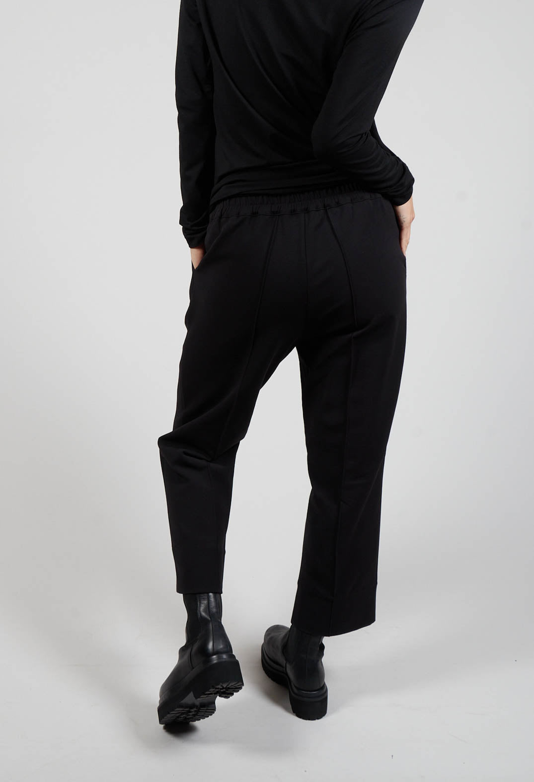Straight Leg Trousers with Front and Back Pleats in Black