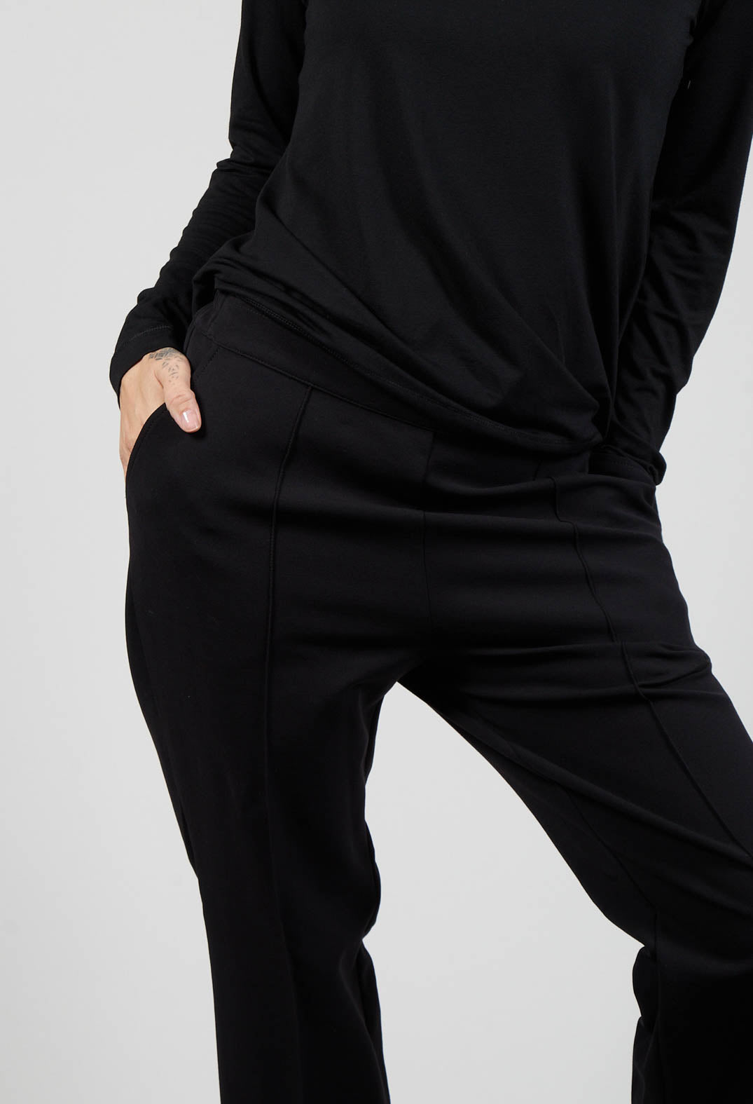 Straight Leg Trousers with Front and Back Pleats in Black