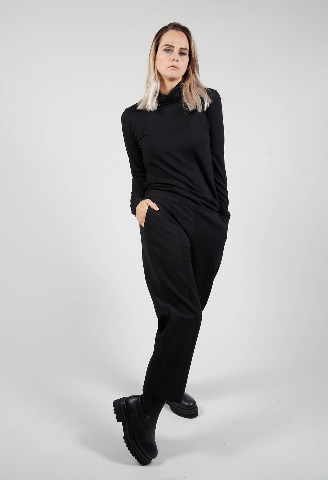 Straight Leg Trousers with Front and Back Pleats in Black