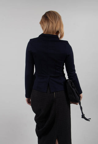 Long Sleeve Jacket with Asymmetric Peplum Hem in Dark Blue