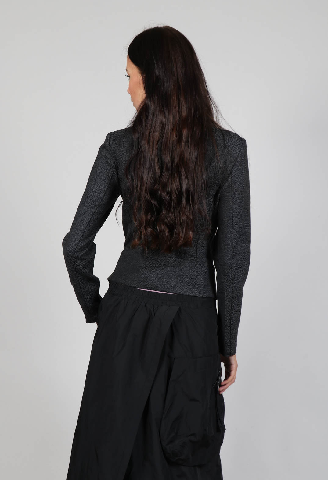 Asymmetric Hem Jacket with Grey Black Print