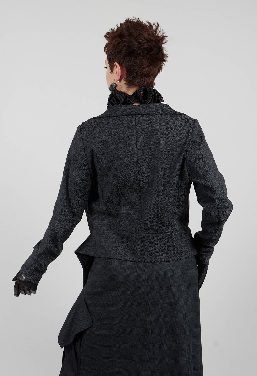 Asymmetric Hem Jacket with Grey Black Print