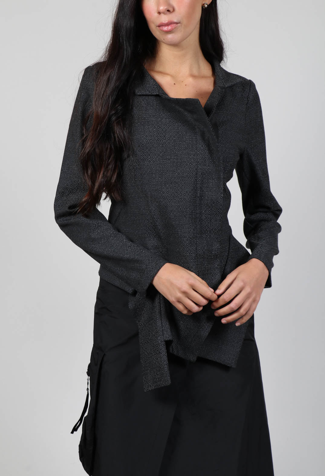 Asymmetric Hem Jacket with Grey Black Print