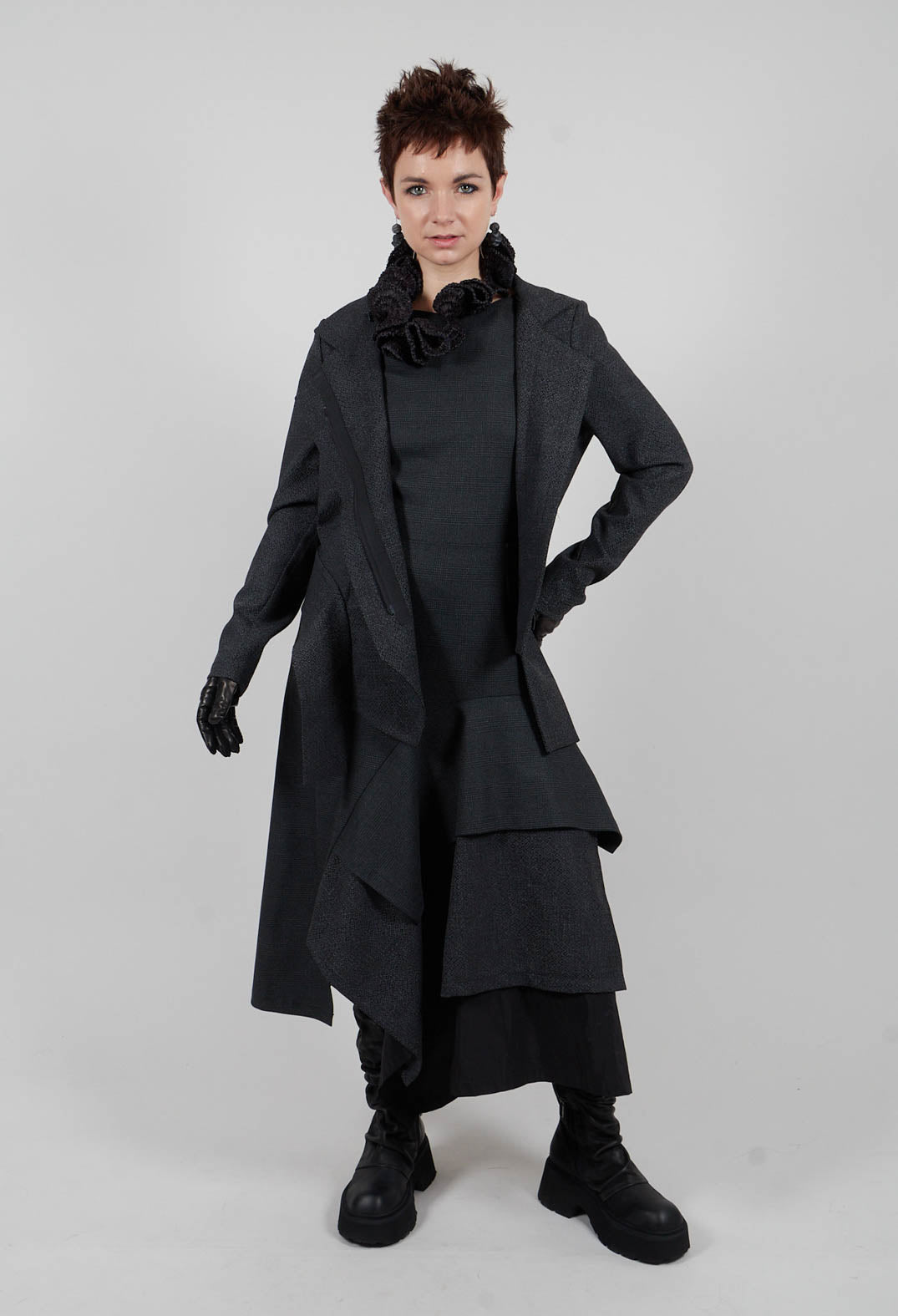 Asymmetric Hem Jacket with Grey Black Print