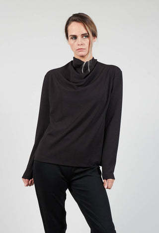 Draped Neck Top with Long Sleeves in Dark Grey