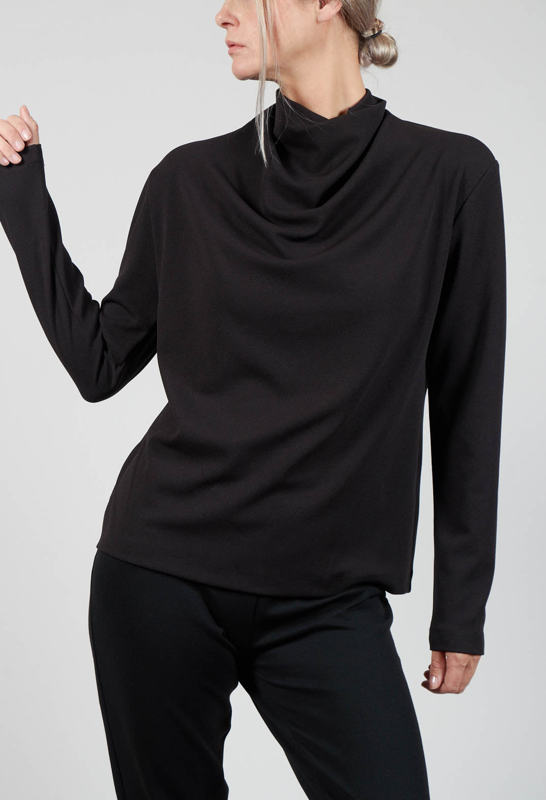 Draped Neck Top with Long Sleeves in Dark Grey