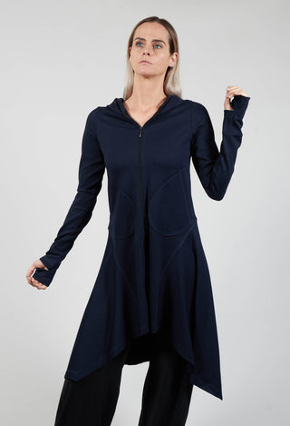 Longline Zip up Jacket in Dark Blue