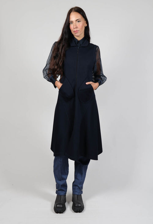 Longline Zip up Jacket in Dark Blue