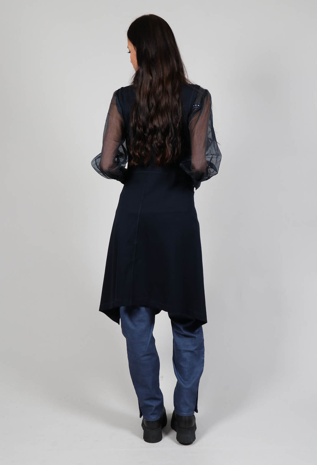 Longline Zip up Jacket in Dark Blue