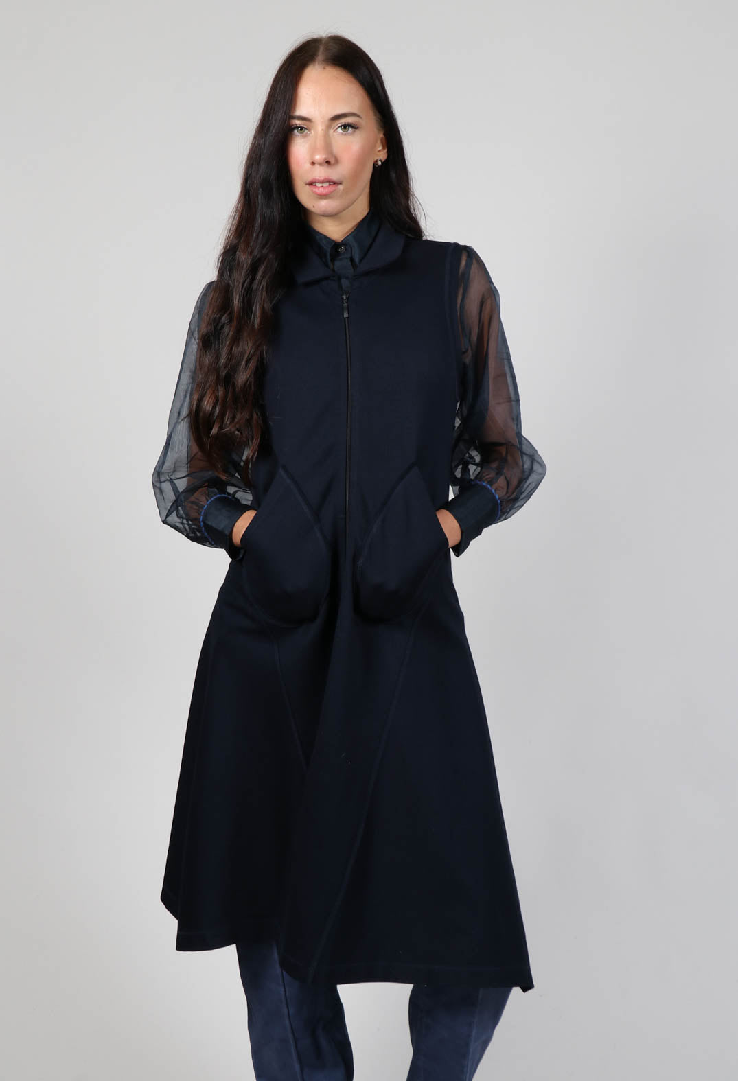 Longline Zip up Jacket in Dark Blue