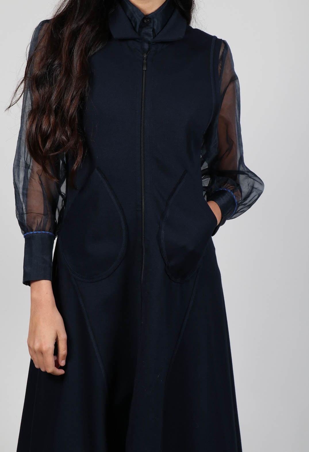 Longline Zip up Jacket in Dark Blue