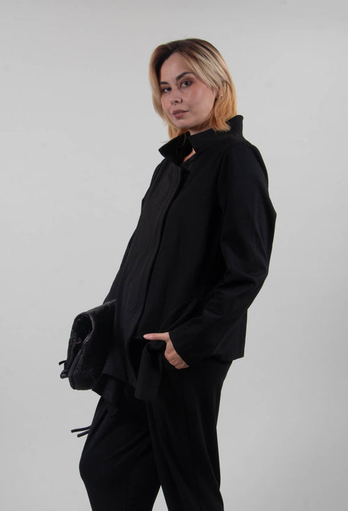 Long Sleeve Jacket with Asymmetric Peplum Hem in Black