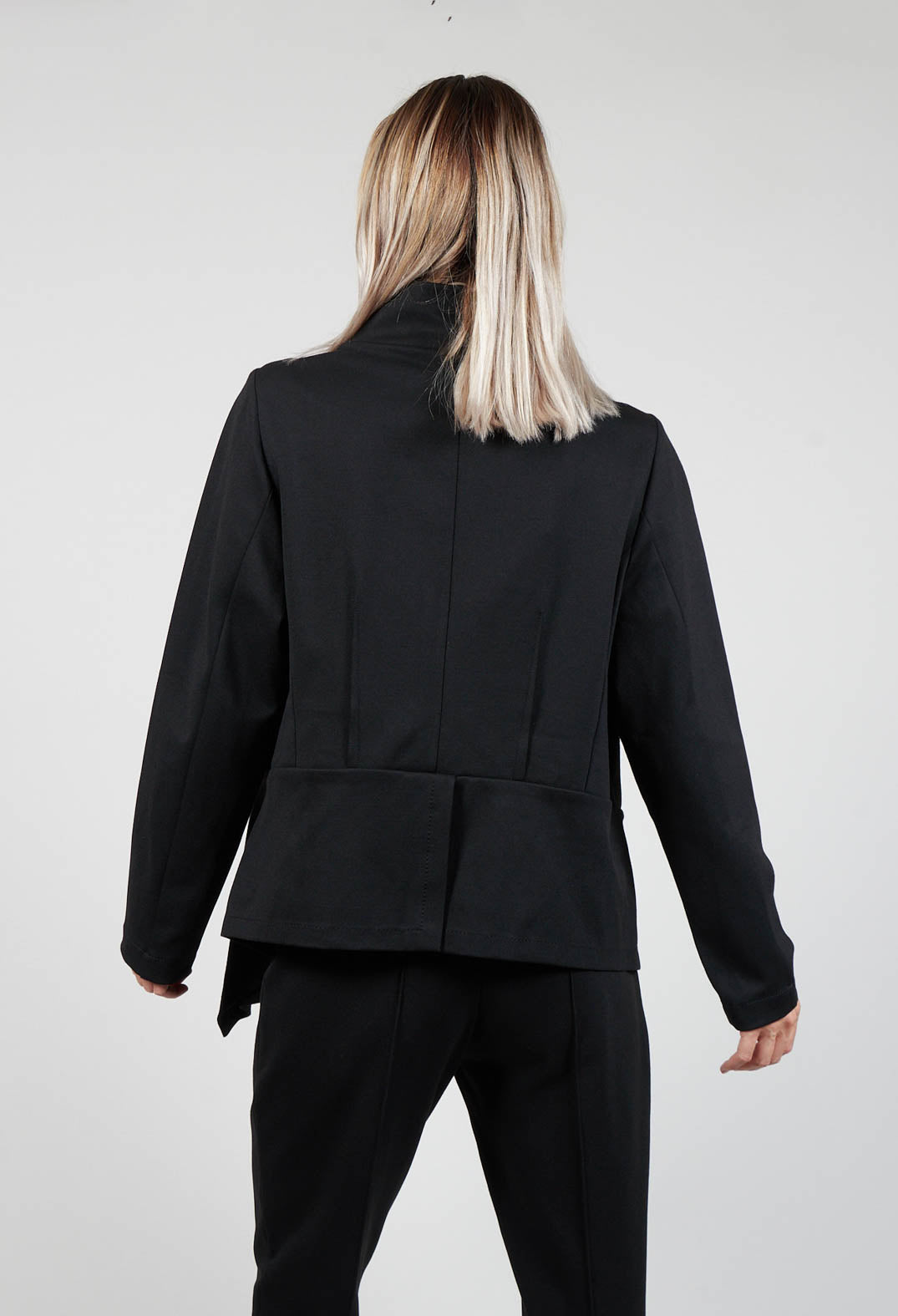 Long Sleeve Jacket with Asymmetric Peplum Hem in Black