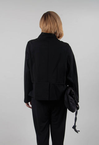 Long Sleeve Jacket with Asymmetric Peplum Hem in Black