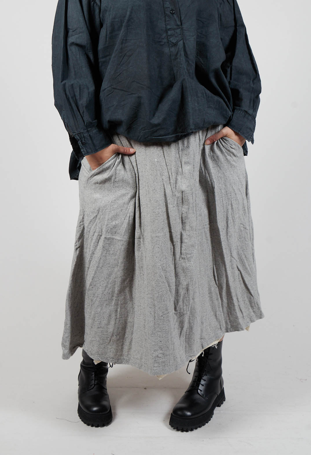 Crinkled Melange Organic Lining Midi Skirt