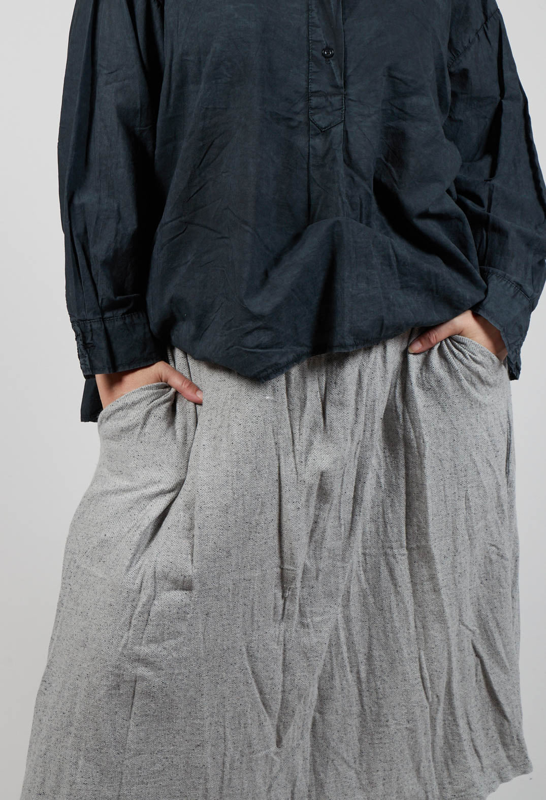 Crinkled Melange Organic Lining Midi Skirt