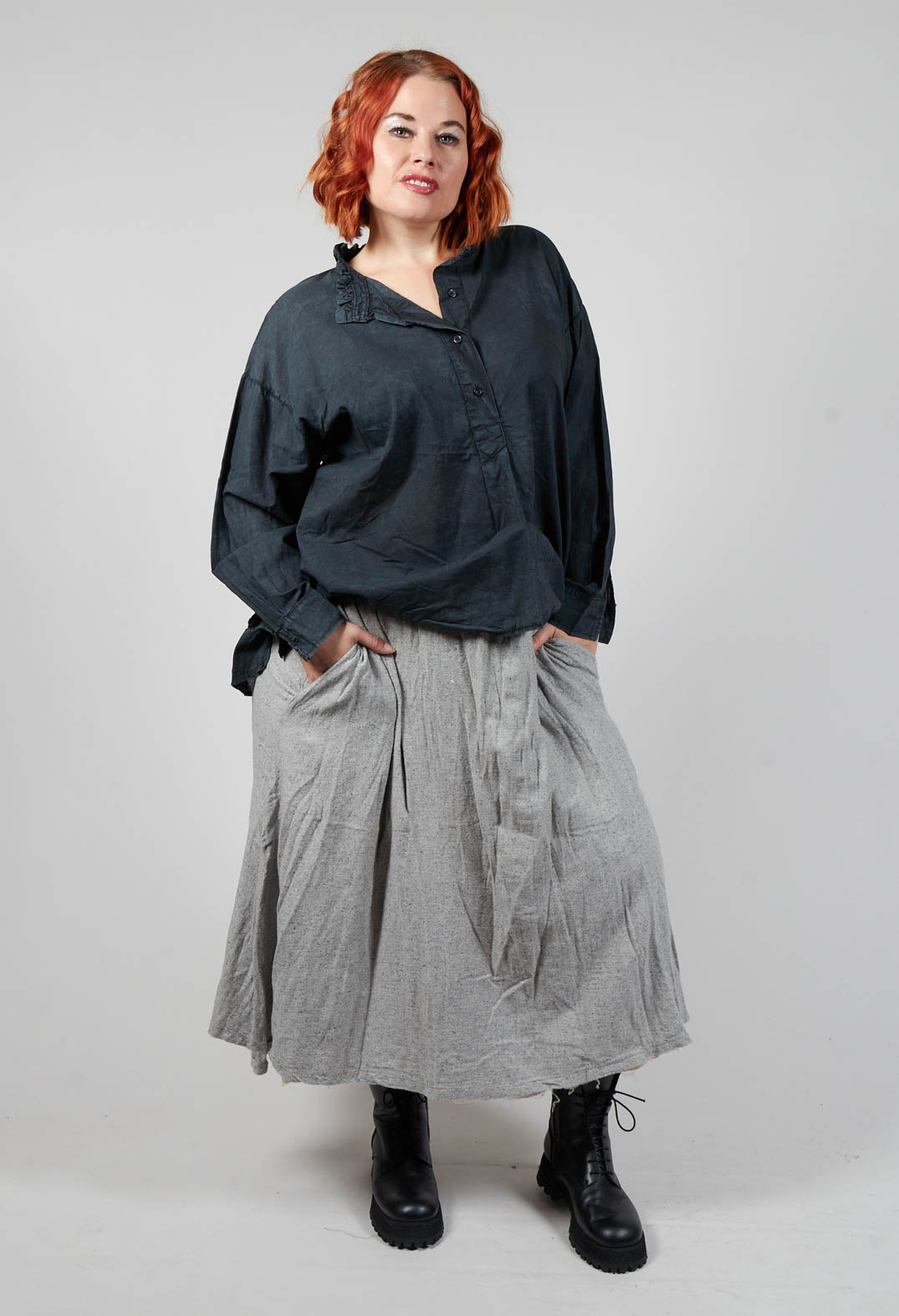 Crinkled Melange Organic Lining Midi Skirt