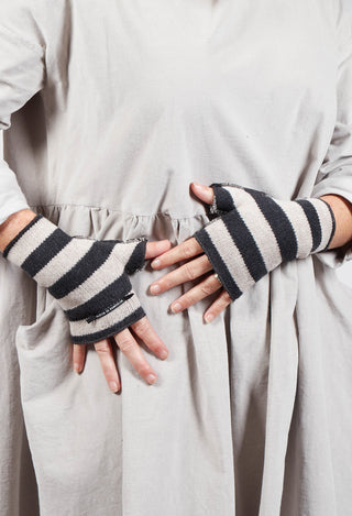 Striped Fingerless Gloves in Almost Black