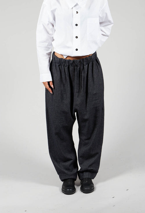 Denim Style Trousers with Elasticated Waist in Black