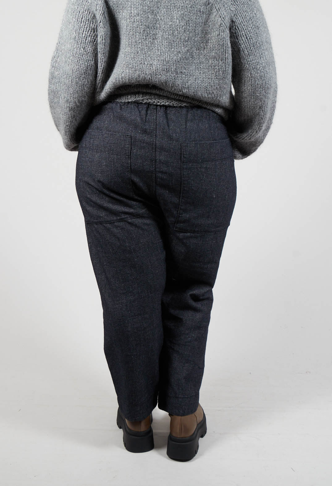 Denim Style Trousers with Elasticated Waist in Black