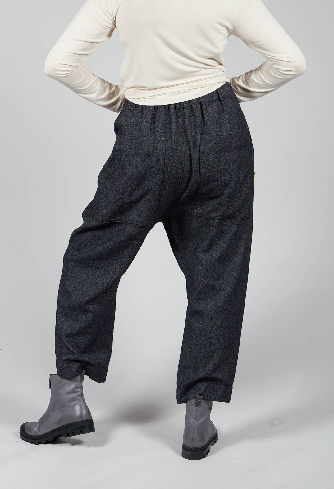 Denim Style Trousers with Elasticated Waist in Black