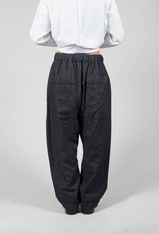 Denim Style Trousers with Elasticated Waist in Black