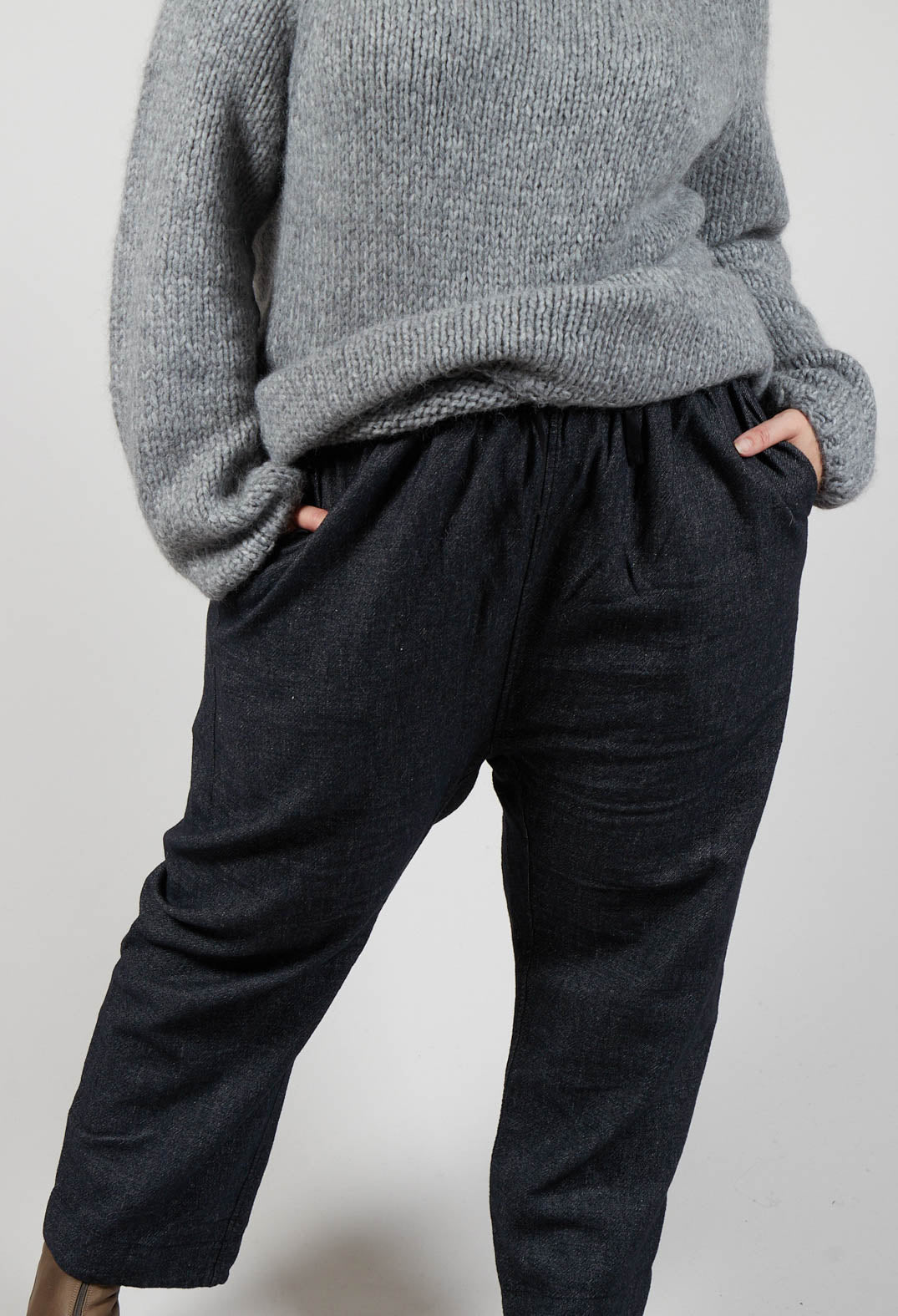 Denim Style Trousers with Elasticated Waist in Black